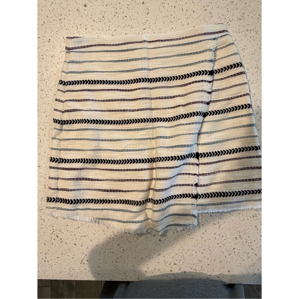 LOFT Cream Mini Skirt with Black & Navy Stripes 4
